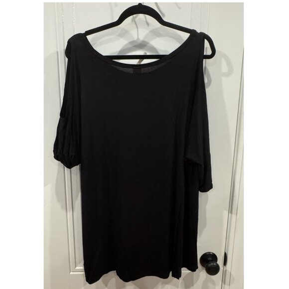 Black 2xl Cold Shoulder Top Silver Rhinestones Floral Design Boho Glam Concert - Picture 2 of 6